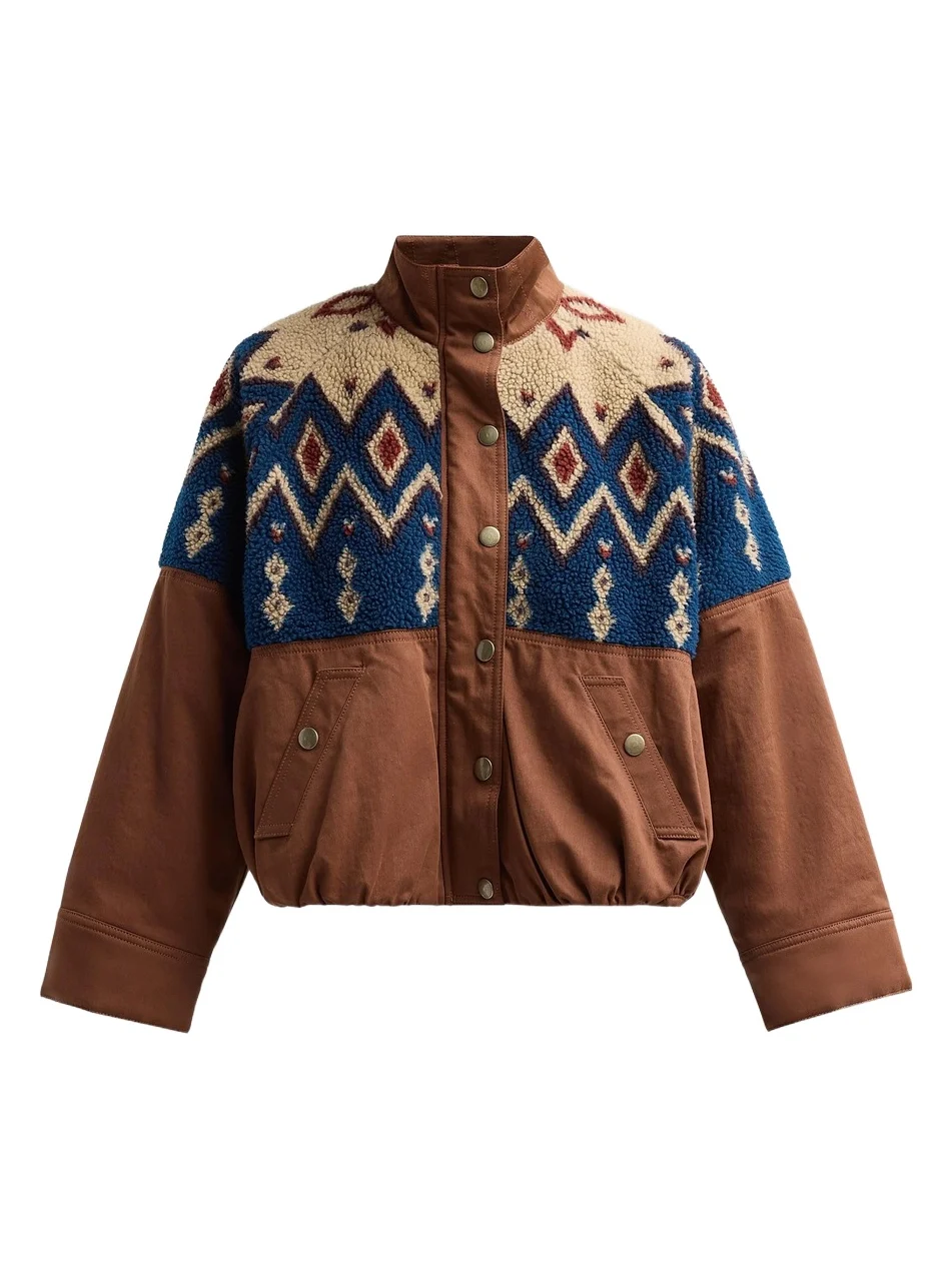 Women's Knoll Geometric Fleece & Cotton Canvas Zip-Up Jacket