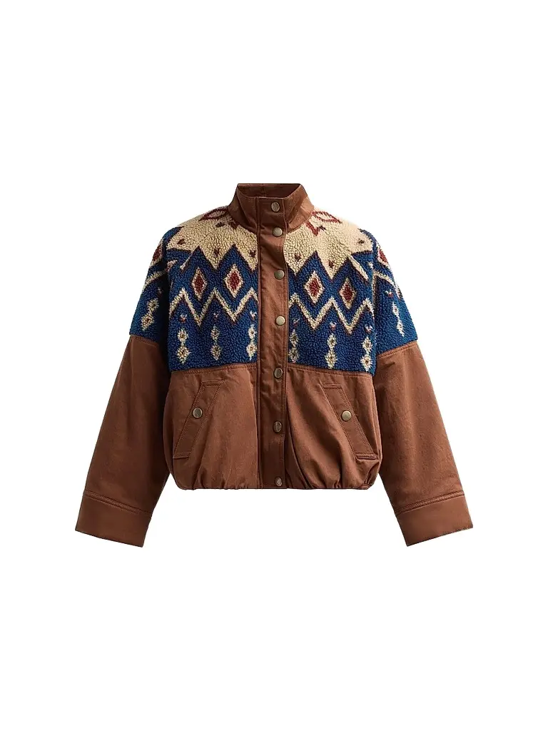 Women's Knoll Geometric Fleece & Cotton Canvas Zip-Up Jacket Women's Knoll Geometric Fleece & Cotton Canvas Zip-Up Jacket