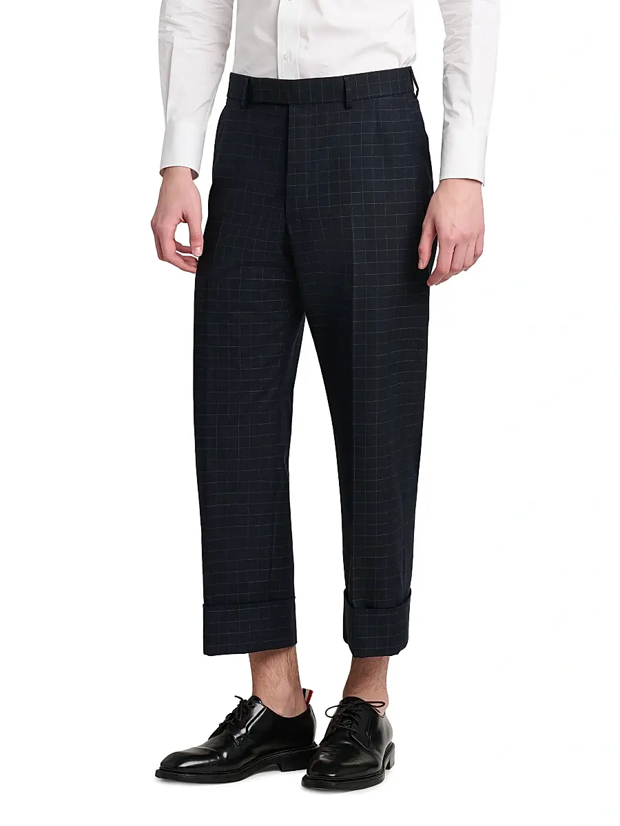 Thom Browne Men's Windowpane Check Cotton-Wool Suiting Trousers | Thumbnail 4 Thom Browne Men's Windowpane Check Cotton-Wool Suiting Trousers | Thumbnail 4