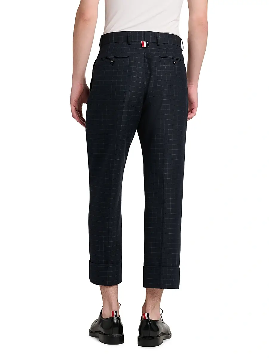 Thom Browne Men's Windowpane Check Cotton-Wool Suiting Trousers | Thumbnail 5 Thom Browne Men's Windowpane Check Cotton-Wool Suiting Trousers | Thumbnail 5