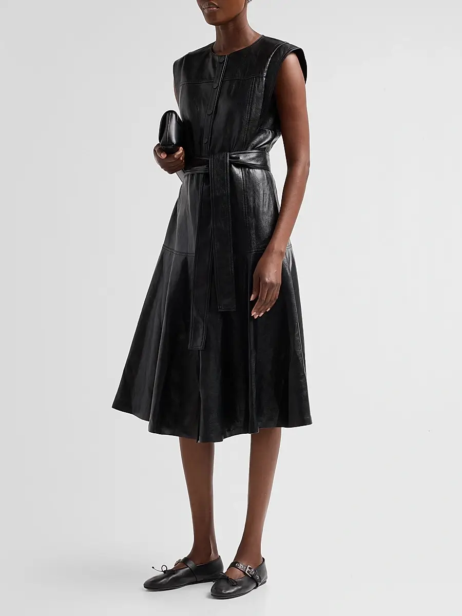 Kobi Halperin Women's Brenda Faux-Leather Tie-Waist Midi Dress | Thumbnail 4 Kobi Halperin Women's Brenda Faux-Leather Tie-Waist Midi Dress | Thumbnail 4