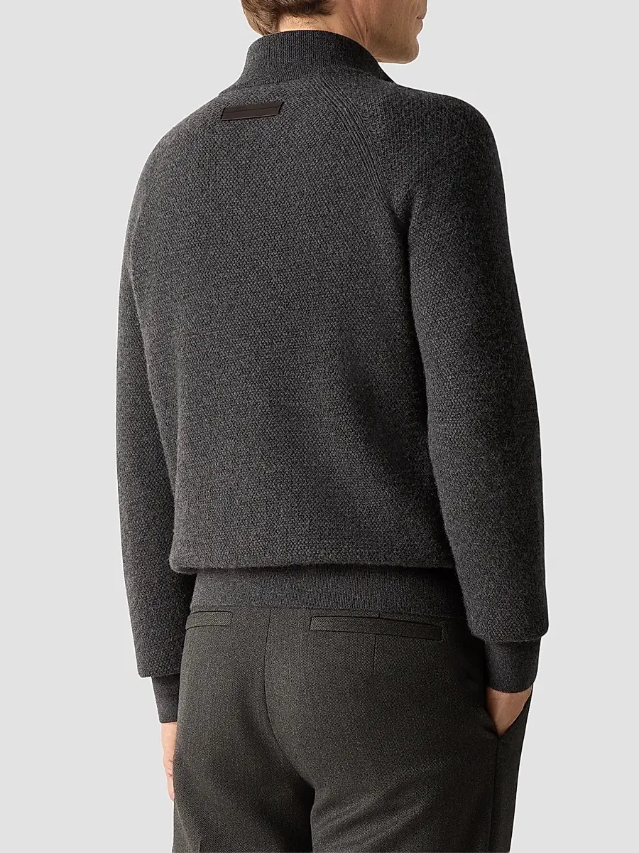 Zegna Men's Oasi Cashmere Zip Mock Sweater | Thumbnail 4 Zegna Men's Oasi Cashmere Zip Mock Sweater | Thumbnail 4