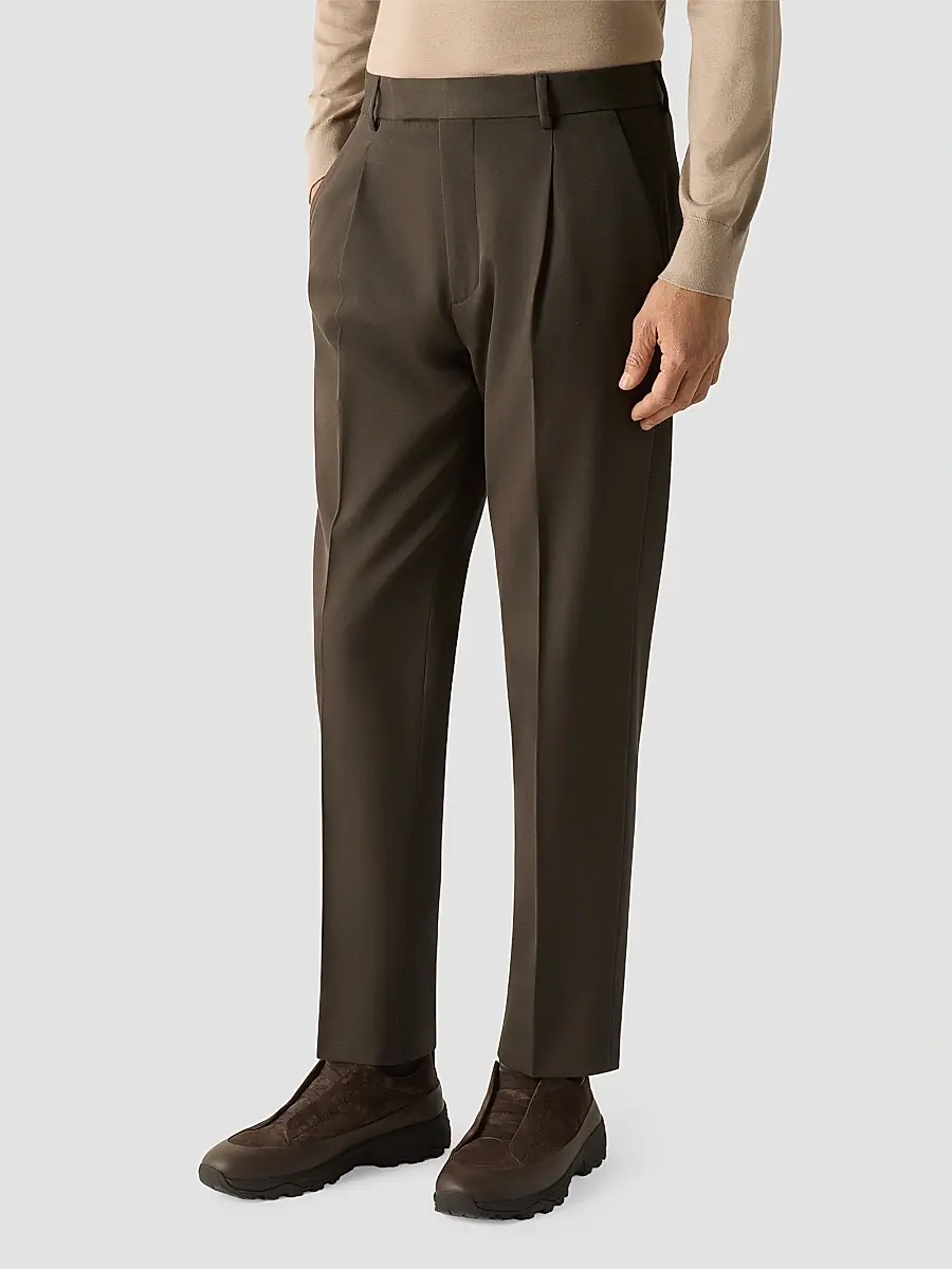 Zegna Men's Cotton and Wool Pants - Dark Olive Green | Thumbnail 2 Zegna Men's Cotton and Wool Pants - Dark Olive Green | Thumbnail 2