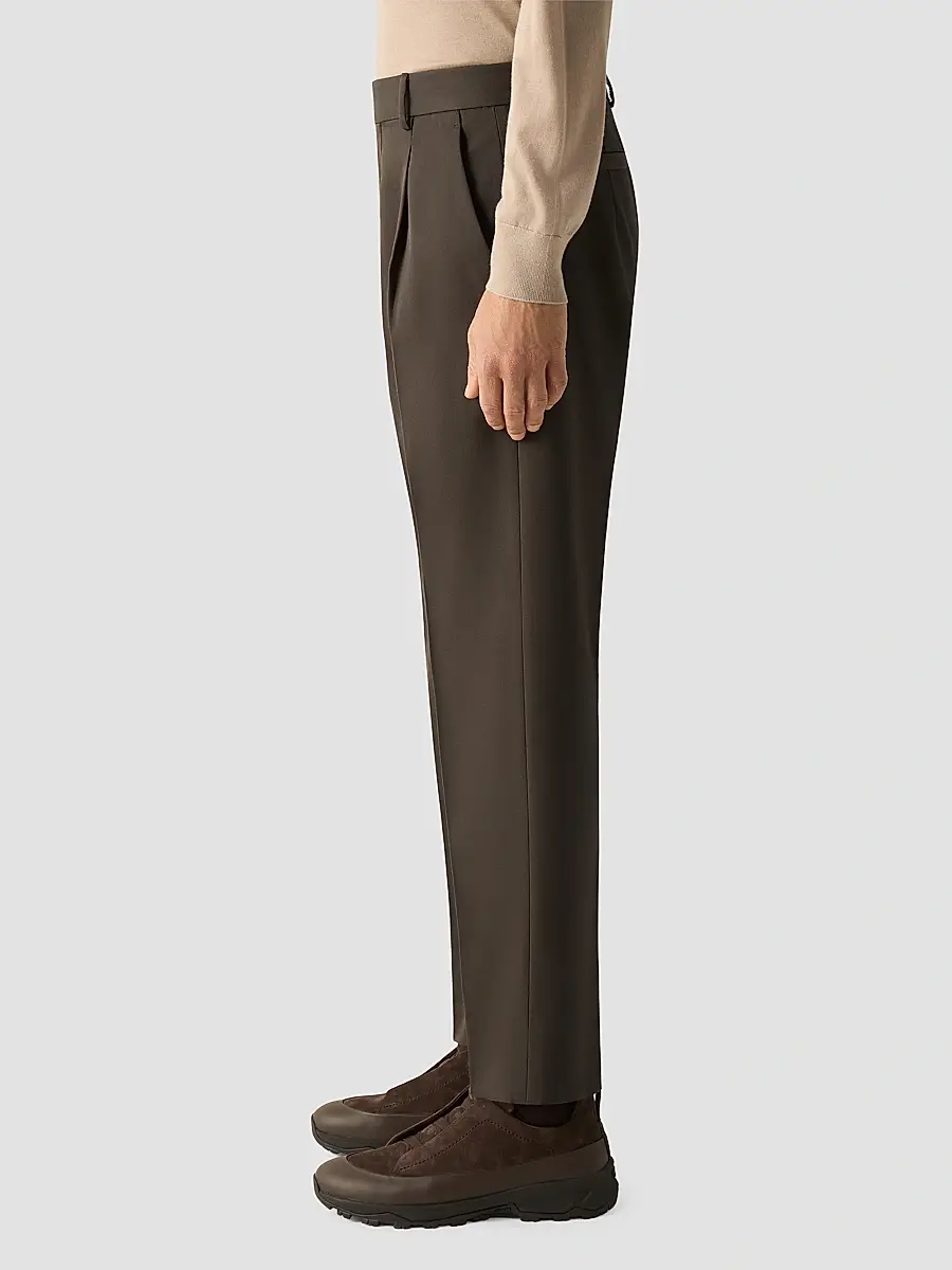 Zegna Men's Cotton and Wool Pants - Dark Olive Green | Thumbnail 3 Zegna Men's Cotton and Wool Pants - Dark Olive Green | Thumbnail 3