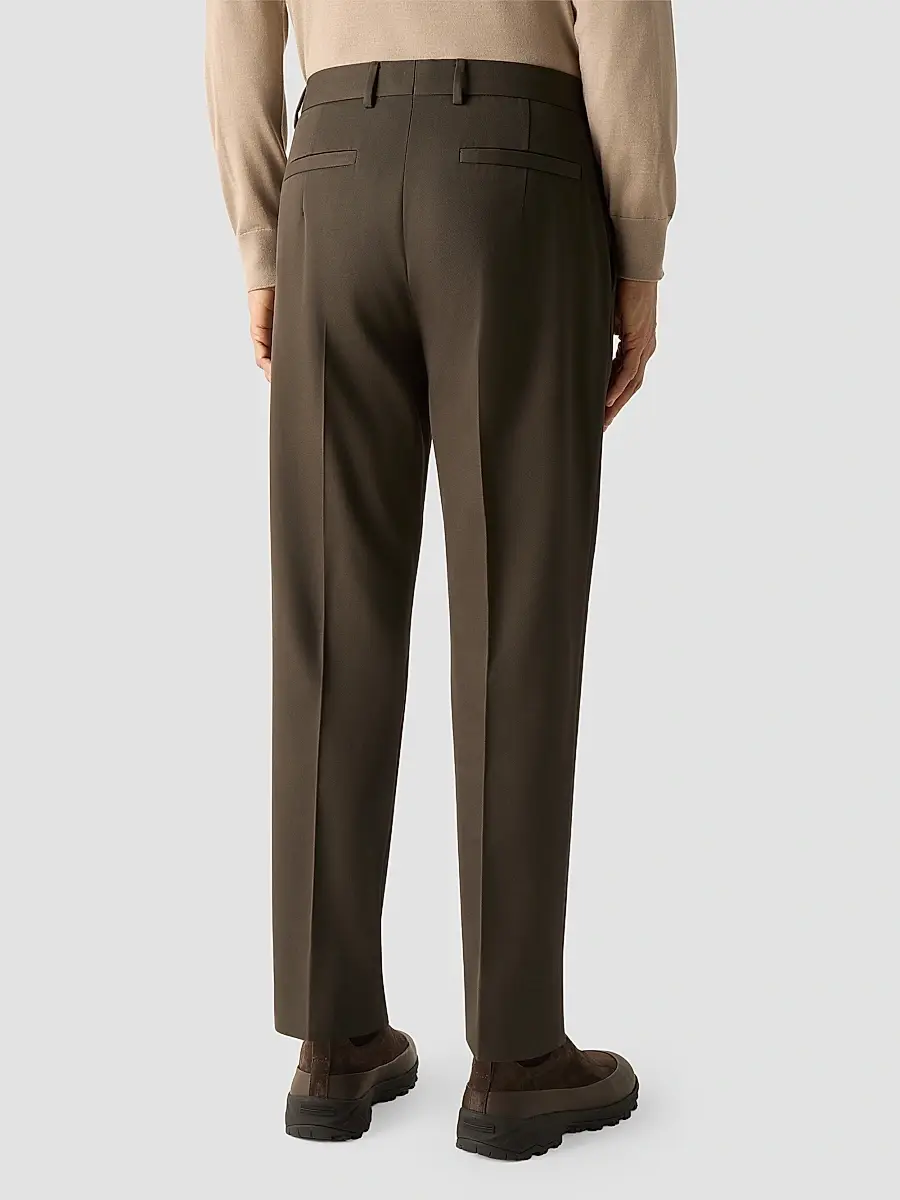 Zegna Men's Cotton and Wool Pants - Dark Olive Green | Thumbnail 4 Zegna Men's Cotton and Wool Pants - Dark Olive Green | Thumbnail 4