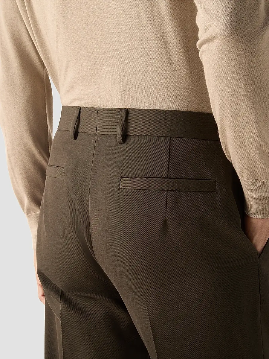 Zegna Men's Cotton and Wool Pants - Dark Olive Green | Thumbnail 5 Zegna Men's Cotton and Wool Pants - Dark Olive Green | Thumbnail 5