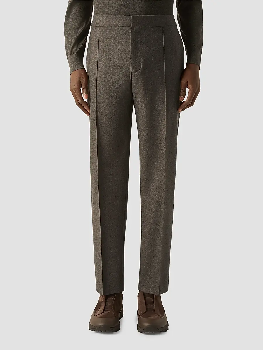 Zegna Men's Wool, Silk and Cashmere Pants - Dark Olive Green | Thumbnail 2 Zegna Men's Wool, Silk and Cashmere Pants - Dark Olive Green | Thumbnail 2