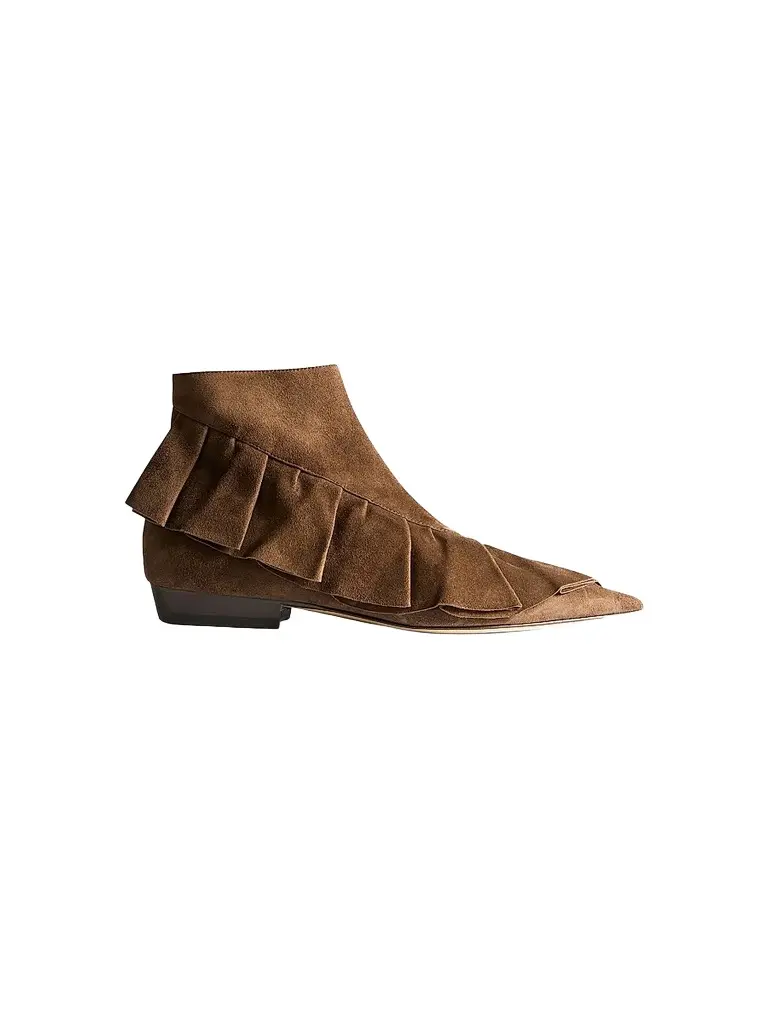 Women's 25MM Ruffled Suede Ankle Boots