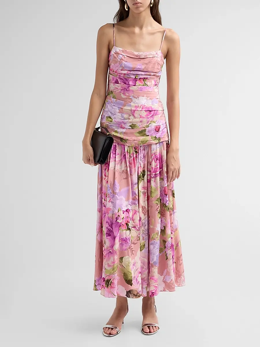 Hemant & Nandita Women's Floral Ruched Drop-Waist Maxi Dress | Thumbnail 2 Hemant & Nandita Women's Floral Ruched Drop-Waist Maxi Dress | Thumbnail 2