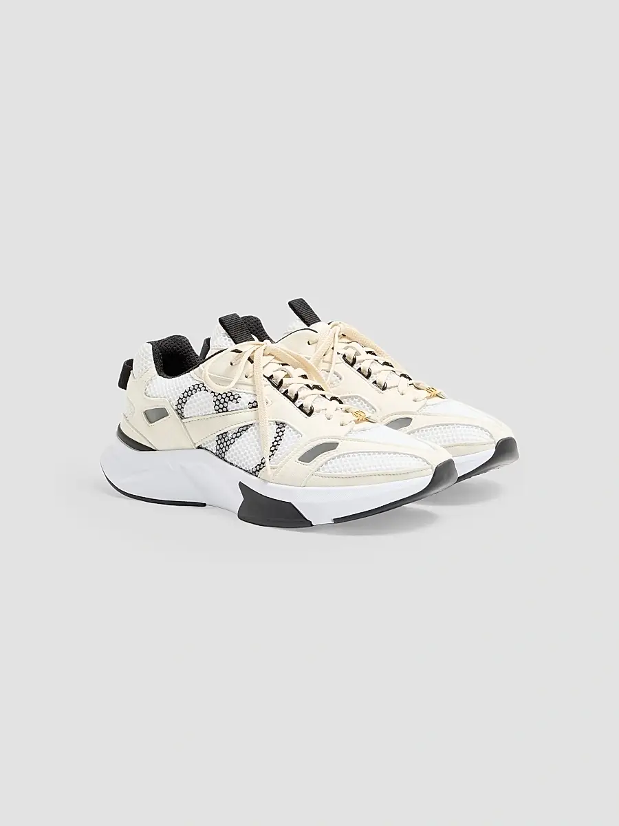 Valentino Men's Demivee Sneakers in Mesh Fabric with Suede Inserts - White Beige Grey | Thumbnail 2