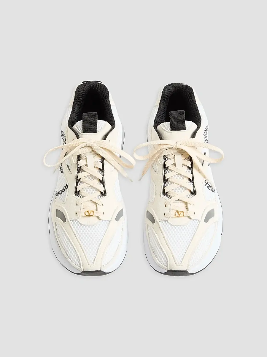 Valentino Men's Demivee Sneakers in Mesh Fabric with Suede Inserts - White Beige Grey | Thumbnail 3