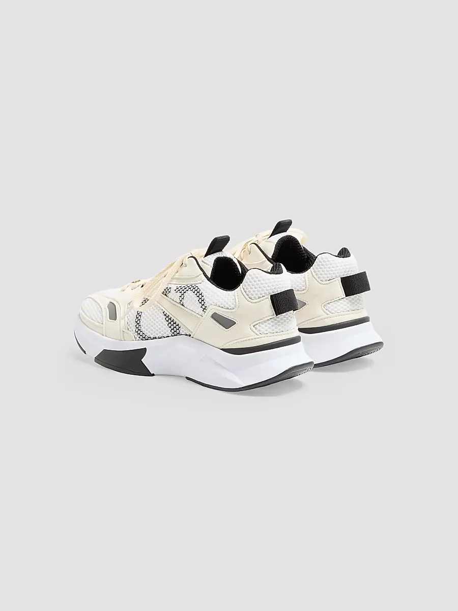 Valentino Men's Demivee Sneakers in Mesh Fabric with Suede Inserts - White Beige Grey | Thumbnail 4