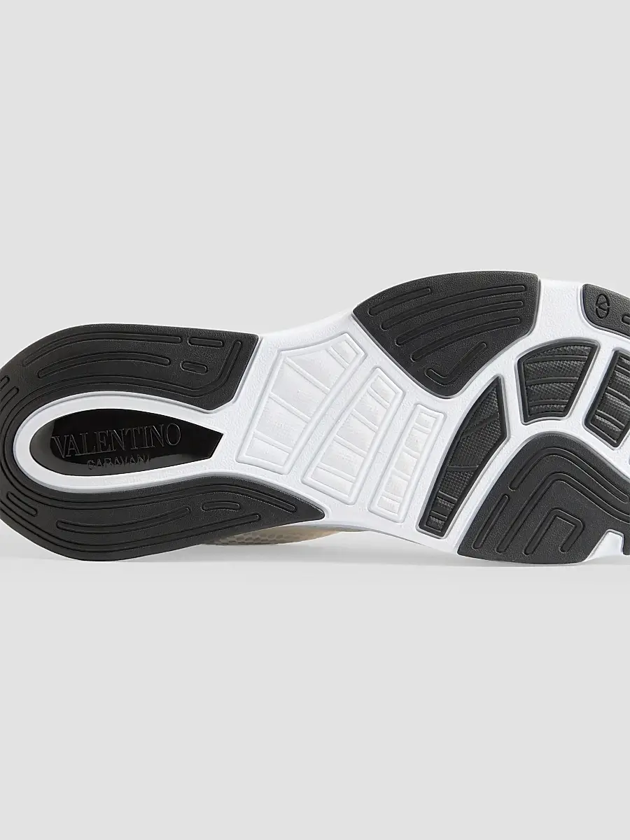 Valentino Men's Demivee Sneakers in Mesh Fabric with Suede Inserts - White Beige Grey | Thumbnail 5