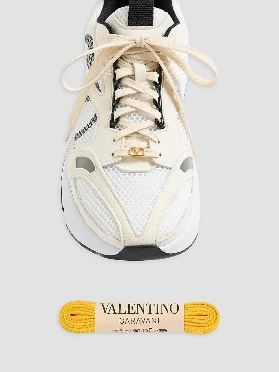 Valentino Men's Demivee Sneakers in Mesh Fabric with Suede Inserts - White Beige Grey | Thumbnail 6