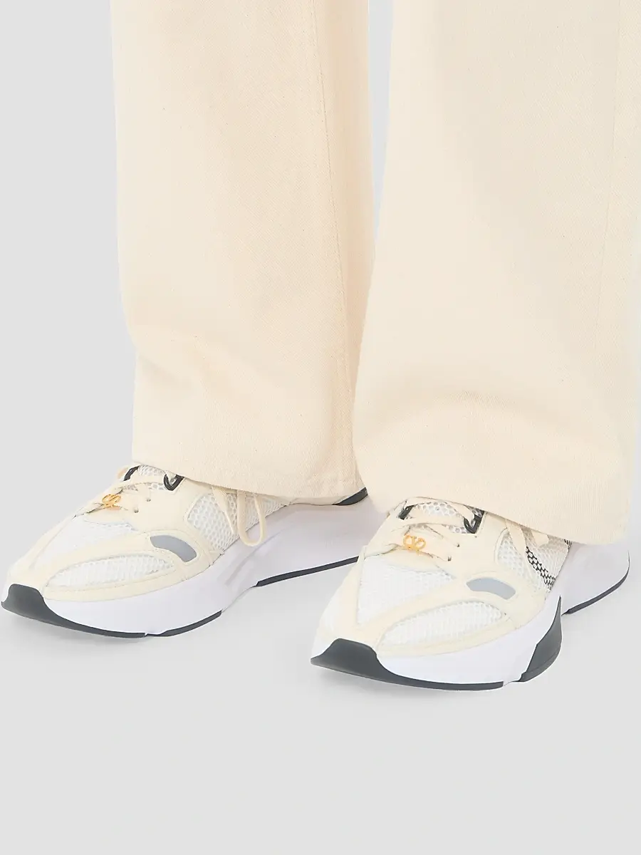 Valentino Men's Demivee Sneakers in Mesh Fabric with Suede Inserts - White Beige Grey | Thumbnail 8