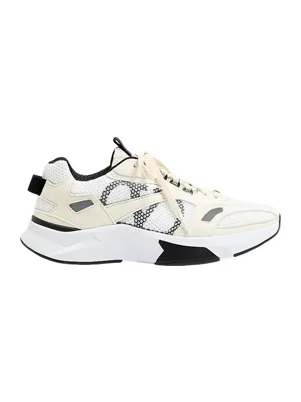 Valentino Men's Demivee Sneakers in Mesh Fabric with Suede Inserts - White Beige Grey