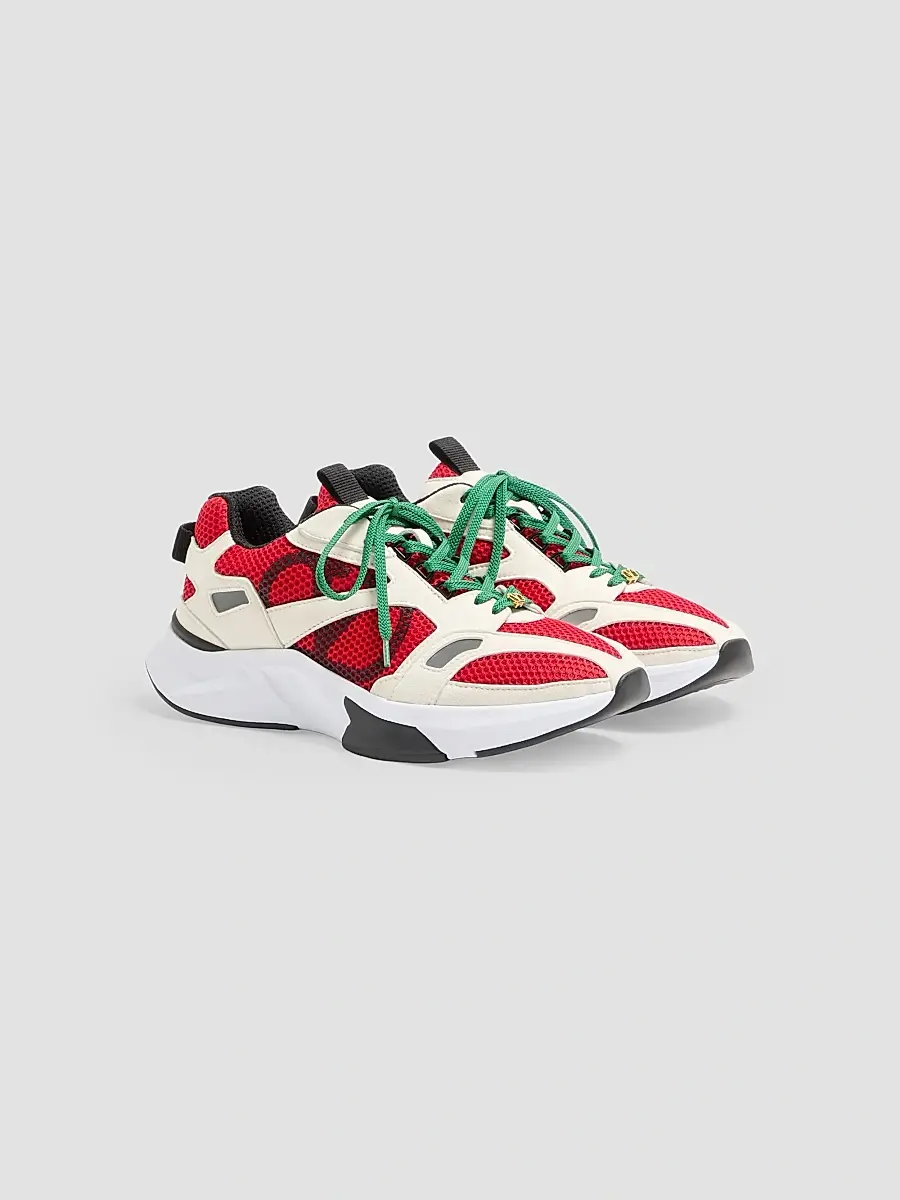 Valentino Men's Demivee Sneakers in Mesh Fabric with Suede Inserts - White Red | Thumbnail 2 Valentino Men's Demivee Sneakers in Mesh Fabric with Suede Inserts - White Red | Thumbnail 2