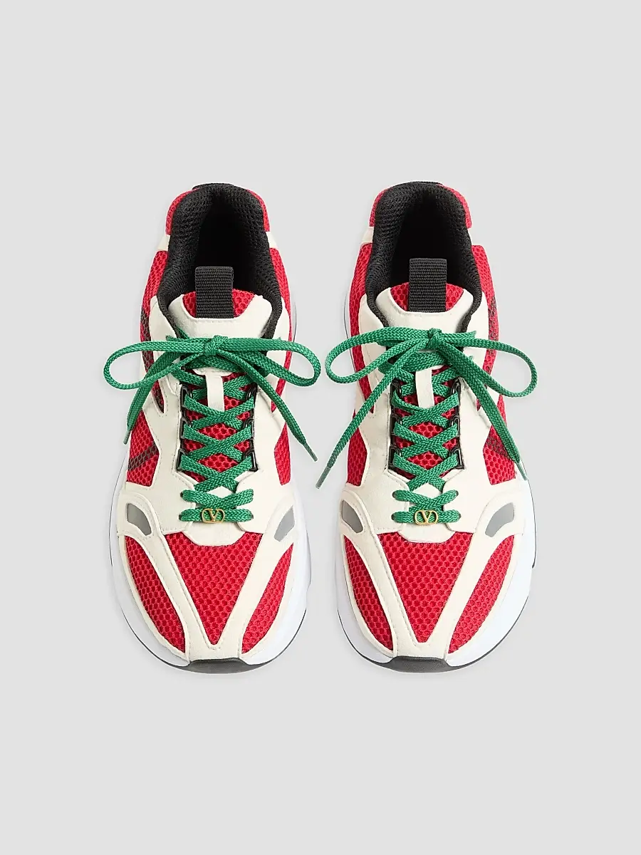 Valentino Men's Demivee Sneakers in Mesh Fabric with Suede Inserts - White Red | Thumbnail 3 Valentino Men's Demivee Sneakers in Mesh Fabric with Suede Inserts - White Red | Thumbnail 3