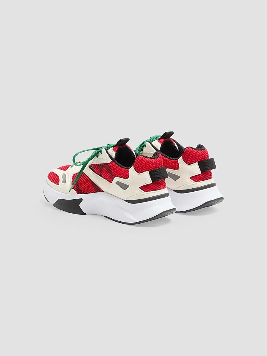 Valentino Men's Demivee Sneakers in Mesh Fabric with Suede Inserts - White Red | Thumbnail 4 Valentino Men's Demivee Sneakers in Mesh Fabric with Suede Inserts - White Red | Thumbnail 4