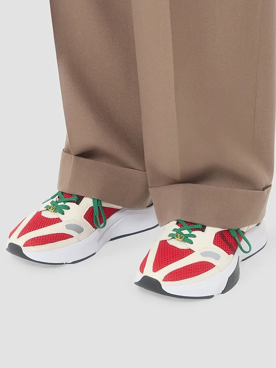 Valentino Men's Demivee Sneakers in Mesh Fabric with Suede Inserts - White Red | Thumbnail 8 Valentino Men's Demivee Sneakers in Mesh Fabric with Suede Inserts - White Red | Thumbnail 8