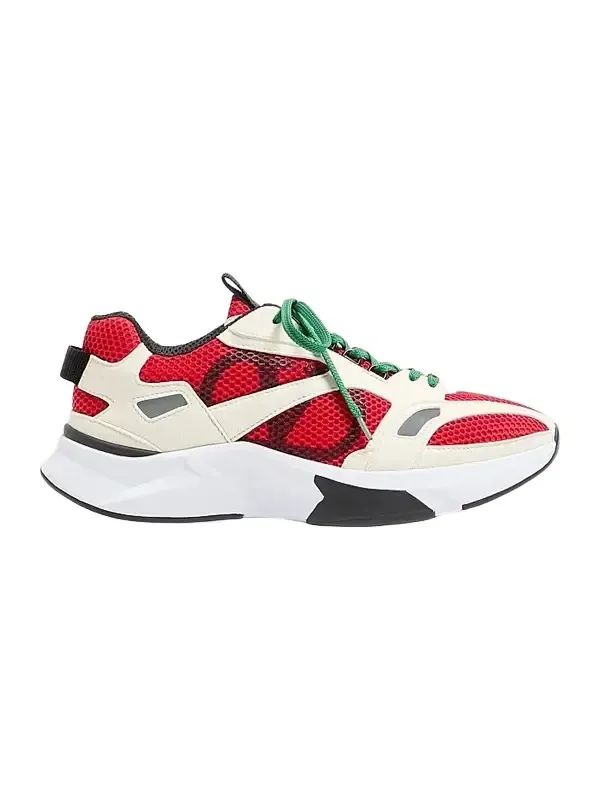 Valentino Men's Demivee Sneakers in Mesh Fabric with Suede Inserts - White Red