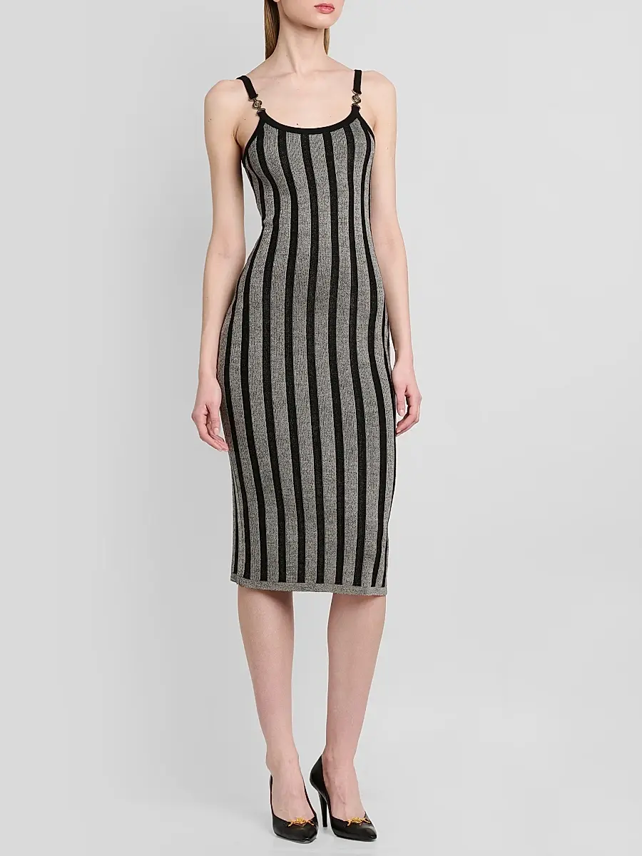 Versace Women's Stripe Wool-Blend Midi Dress | Thumbnail 4 Versace Women's Stripe Wool-Blend Midi Dress | Thumbnail 4