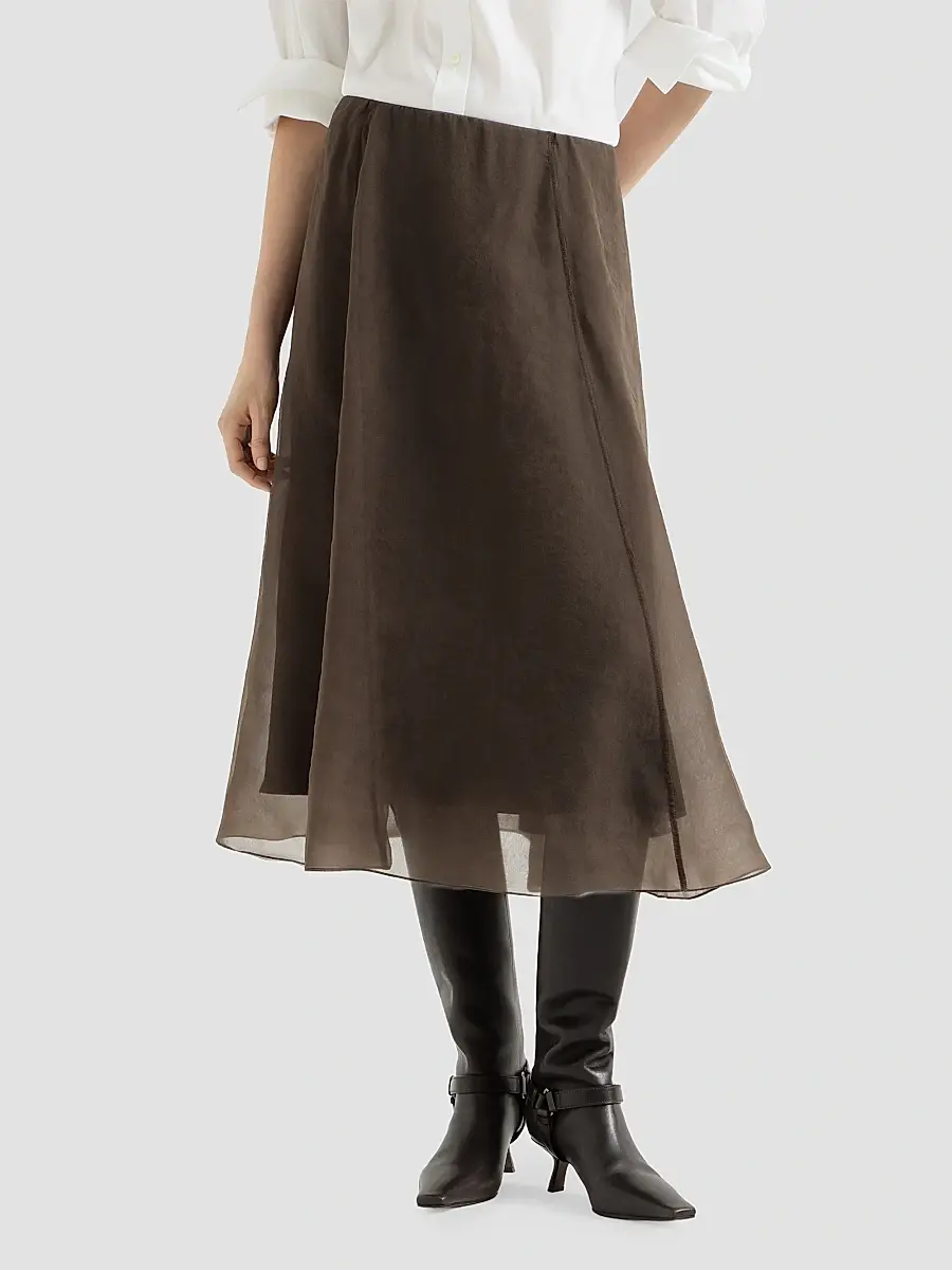 Brunello Cucinelli Women's Crispy Silk Circle Skirt | Thumbnail 3 Brunello Cucinelli Women's Crispy Silk Circle Skirt | Thumbnail 3