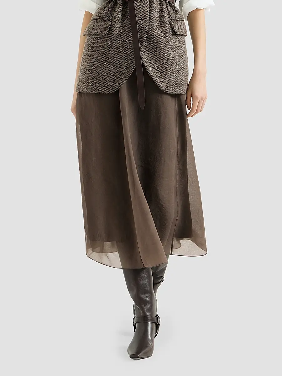 Brunello Cucinelli Women's Crispy Silk Circle Skirt | Thumbnail 6 Brunello Cucinelli Women's Crispy Silk Circle Skirt | Thumbnail 6