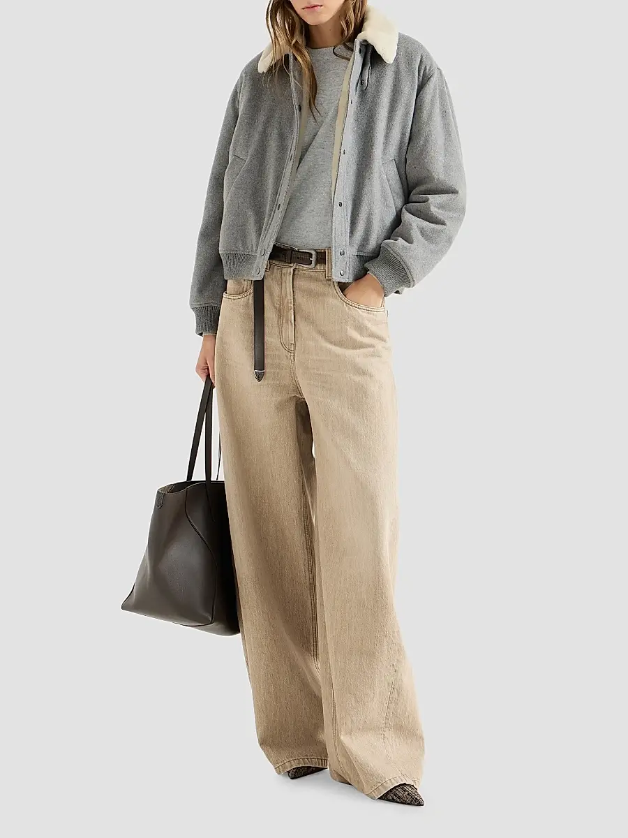 Brunello Cucinelli Women's Cashmere Sweater with Monili - Pebble | Thumbnail 2 Brunello Cucinelli Women's Cashmere Sweater with Monili - Pebble | Thumbnail 2