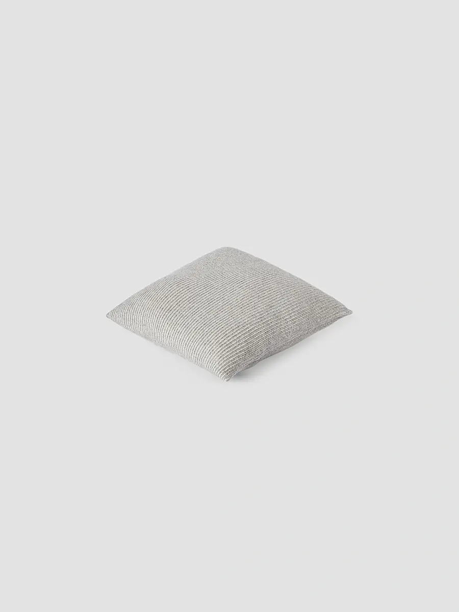 Brunello Cucinelli Cashmere Vanisé Rib Knit Cushion with Metal Buttons - Light Grey | Thumbnail 2 Brunello Cucinelli Cashmere Vanisé Rib Knit Cushion with Metal Buttons - Light Grey | Thumbnail 2