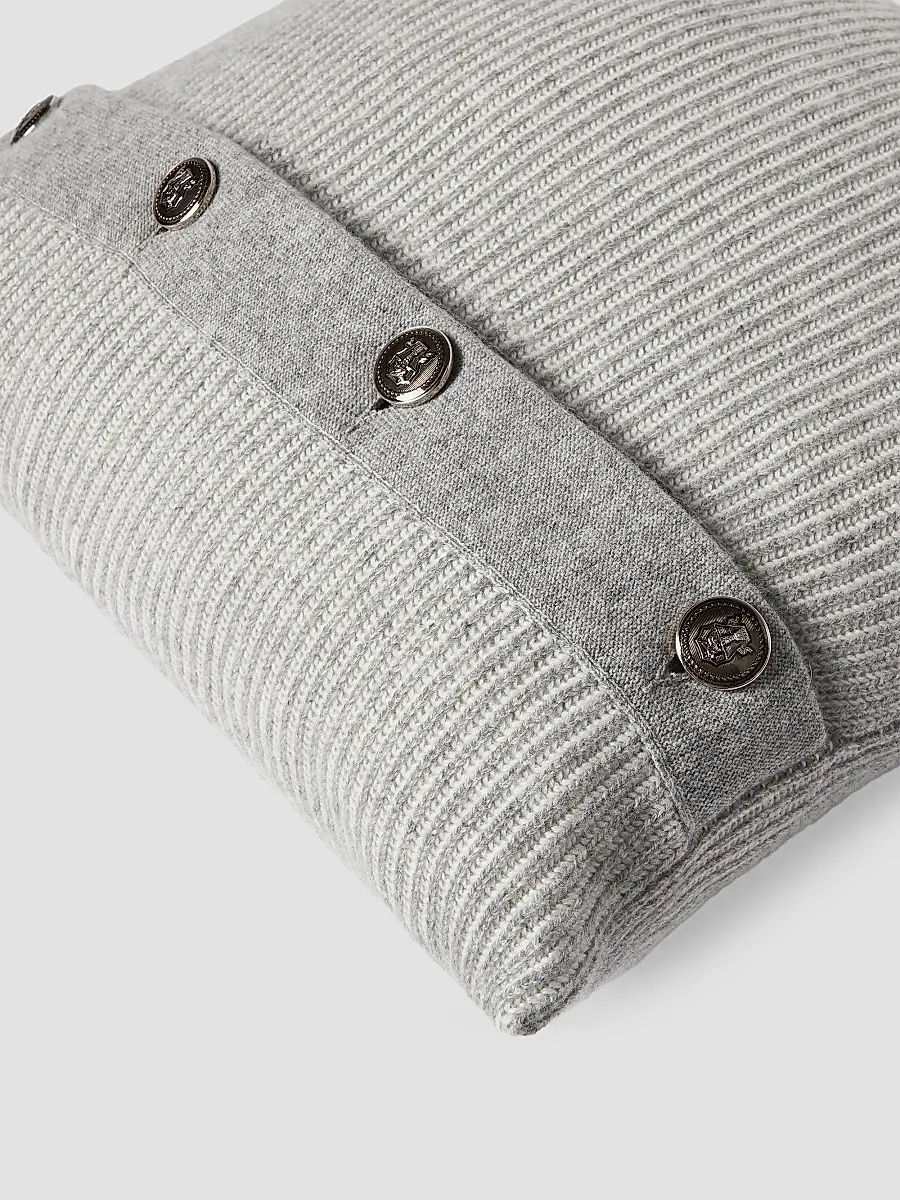 Brunello Cucinelli Cashmere Vanisé Rib Knit Cushion with Metal Buttons - Light Grey | Thumbnail 3 Brunello Cucinelli Cashmere Vanisé Rib Knit Cushion with Metal Buttons - Light Grey | Thumbnail 3