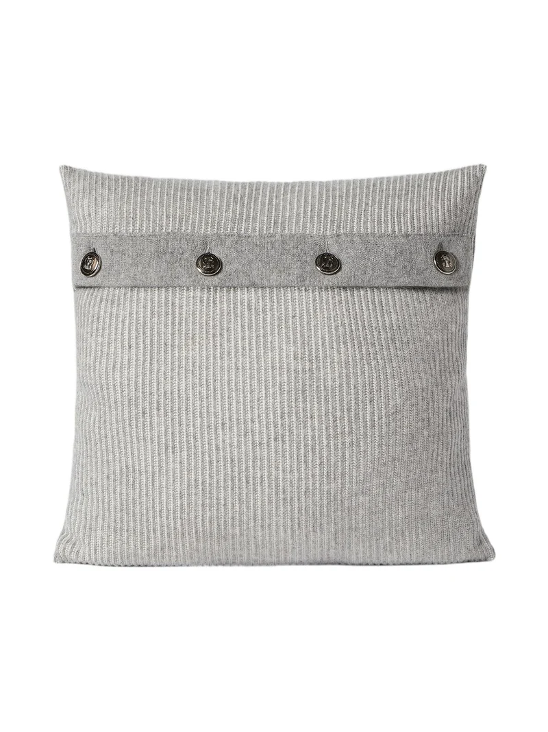 Brunello Cucinelli Cashmere Vanisé Rib Knit Cushion with Metal Buttons - Light Grey