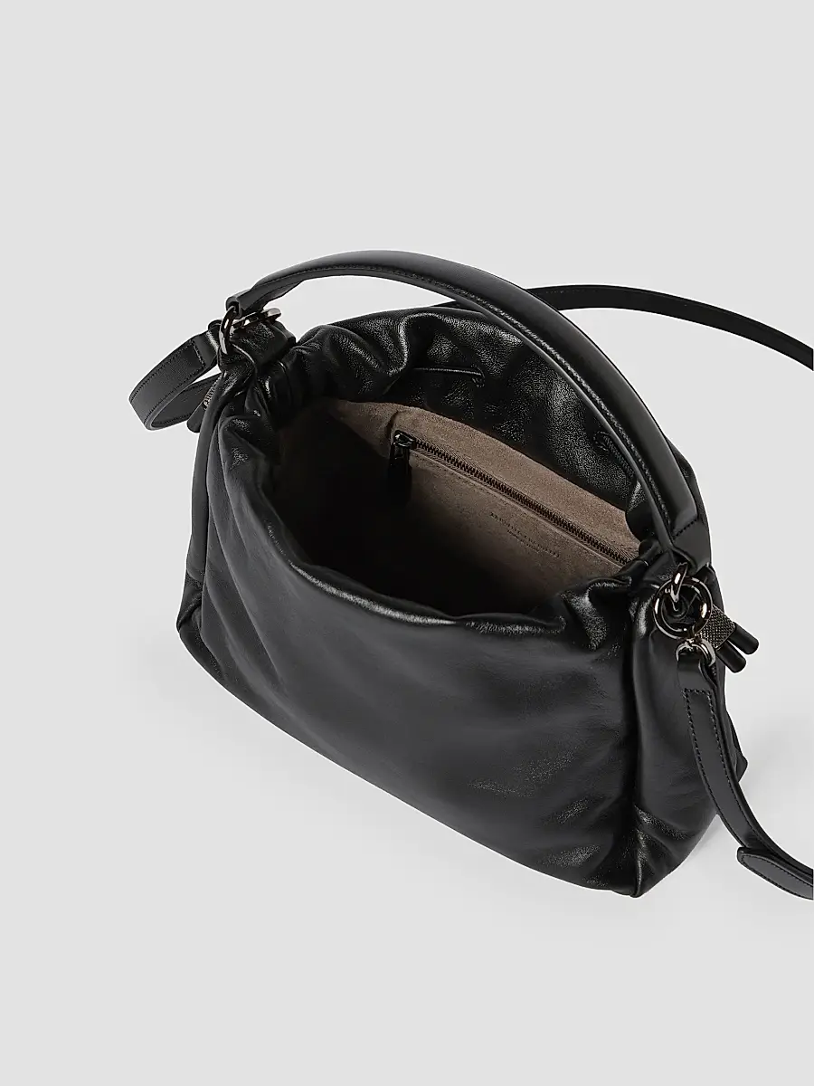 Brunello Cucinelli Women's Mellow Small Bucket Bag in Soft Leather with Monili - Black | Thumbnail 6