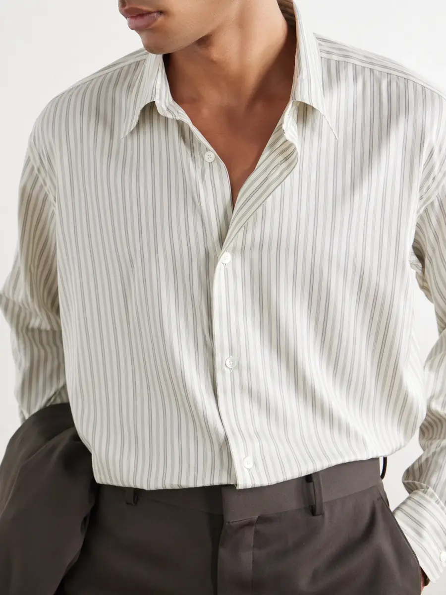 Auralee Striped Cotton and Silk-Blend Shirt - Men | Thumbnail 5 Auralee Striped Cotton and Silk-Blend Shirt - Men | Thumbnail 5