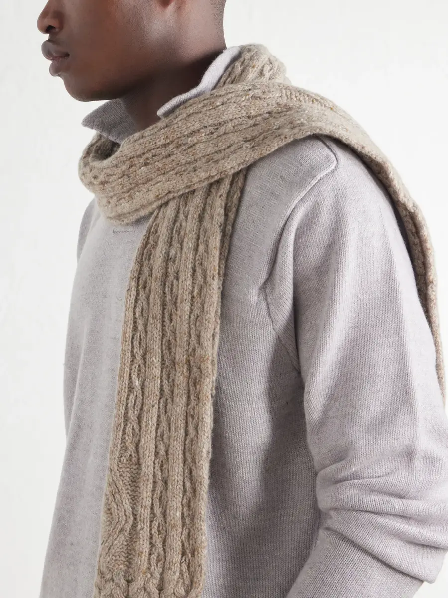 Inis Meáin Cable-Knit Donegal Merino Wool and Cashmere-Blend Scarf - Men | Thumbnail 3 Inis Meáin Cable-Knit Donegal Merino Wool and Cashmere-Blend Scarf - Men | Thumbnail 3