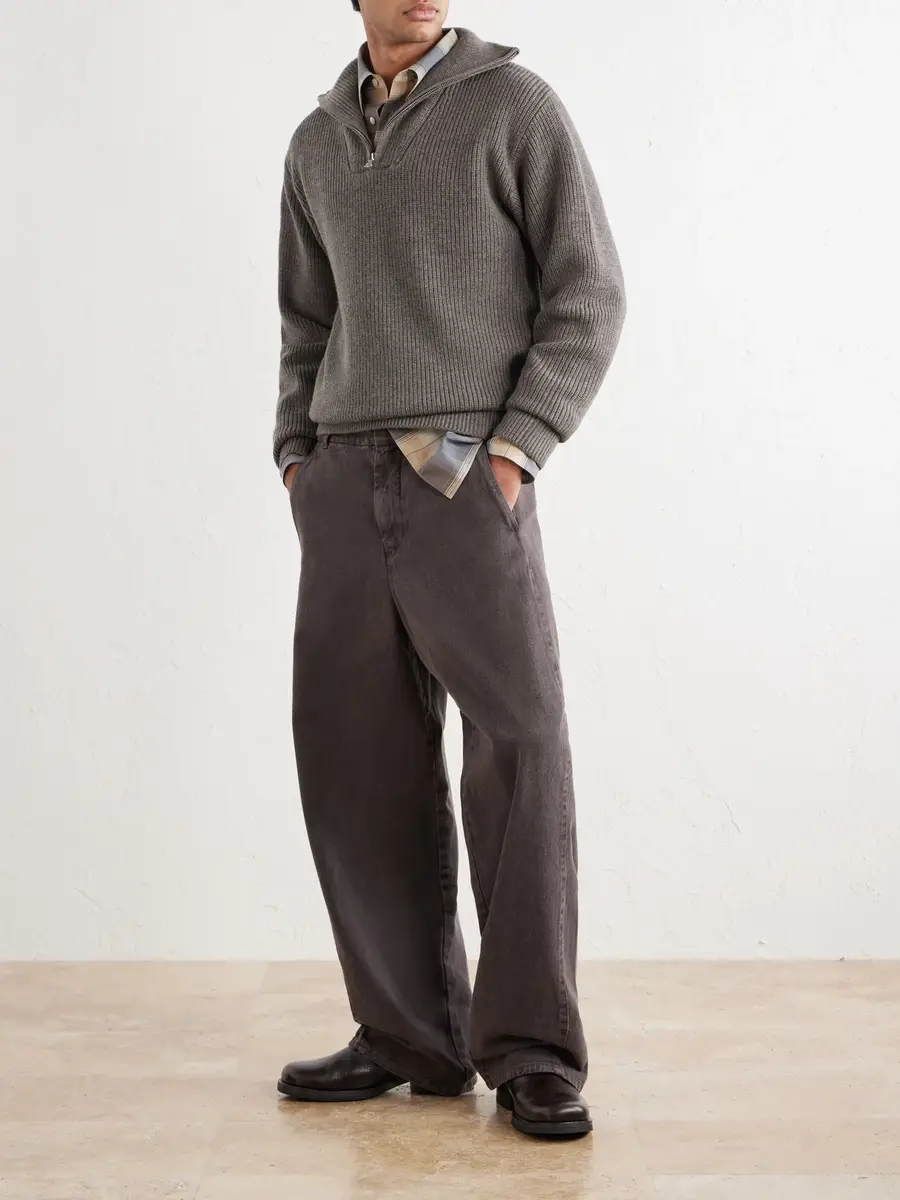 OFFICINE GÉNÉRALE Tarek Ribbed Merino Wool Half-Zip Sweater - Men | Thumbnail 2 OFFICINE GÉNÉRALE Tarek Ribbed Merino Wool Half-Zip Sweater - Men | Thumbnail 2