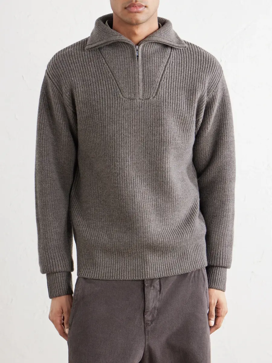 OFFICINE GÉNÉRALE Tarek Ribbed Merino Wool Half-Zip Sweater - Men | Thumbnail 3 OFFICINE GÉNÉRALE Tarek Ribbed Merino Wool Half-Zip Sweater - Men | Thumbnail 3