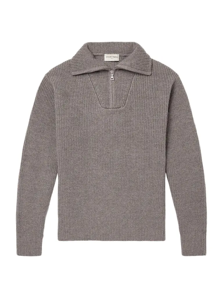 OFFICINE GÉNÉRALE Tarek Ribbed Merino Wool Half-Zip Sweater - Men