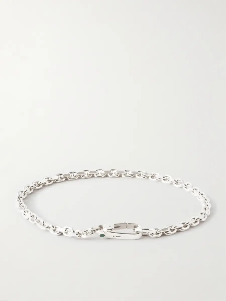 Mikia Sterling Silver and Emerald Chain Bracelet - Men | Thumbnail 3 Mikia Sterling Silver and Emerald Chain Bracelet - Men | Thumbnail 3