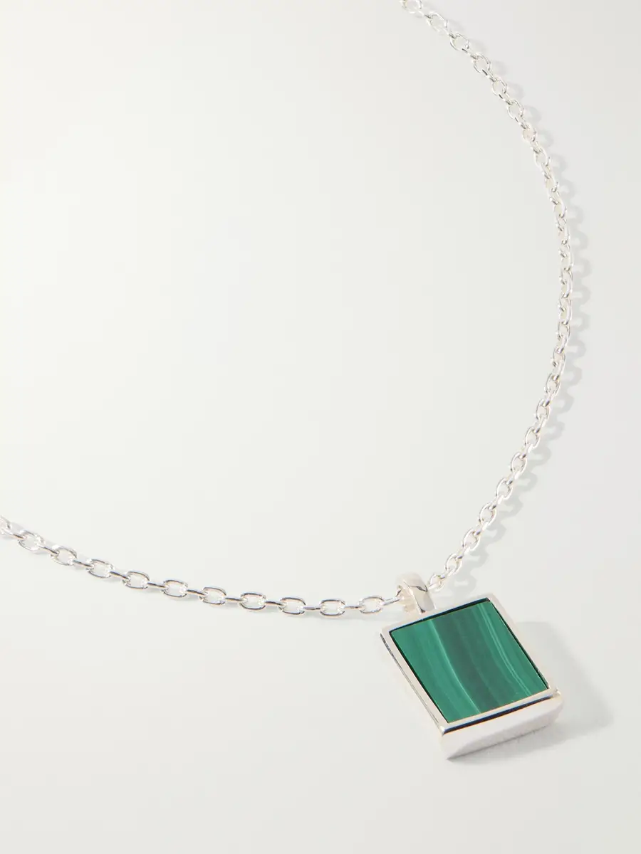 Mikia Rectangle Sterling Silver Malachite Necklace - Men | Thumbnail 4 Mikia Rectangle Sterling Silver Malachite Necklace - Men | Thumbnail 4