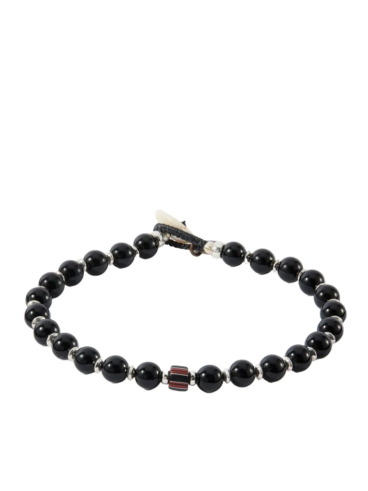 Sterling Silver and Onyx Beaded Bracelet - Men Sterling Silver and Onyx Beaded Bracelet - Men