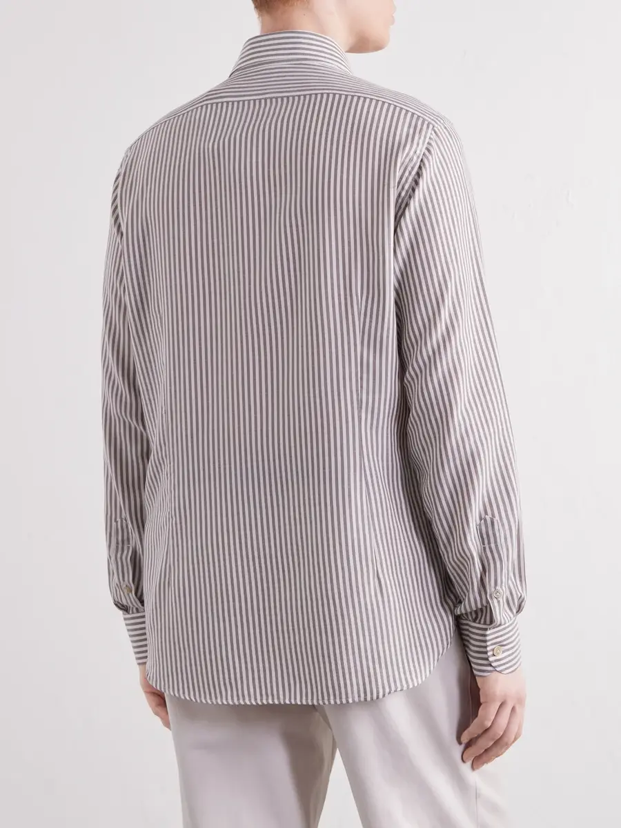 ELEVENTY Striped Lyocell and Cotton-Blend Shirt - Men | Thumbnail 4 ELEVENTY Striped Lyocell and Cotton-Blend Shirt - Men | Thumbnail 4
