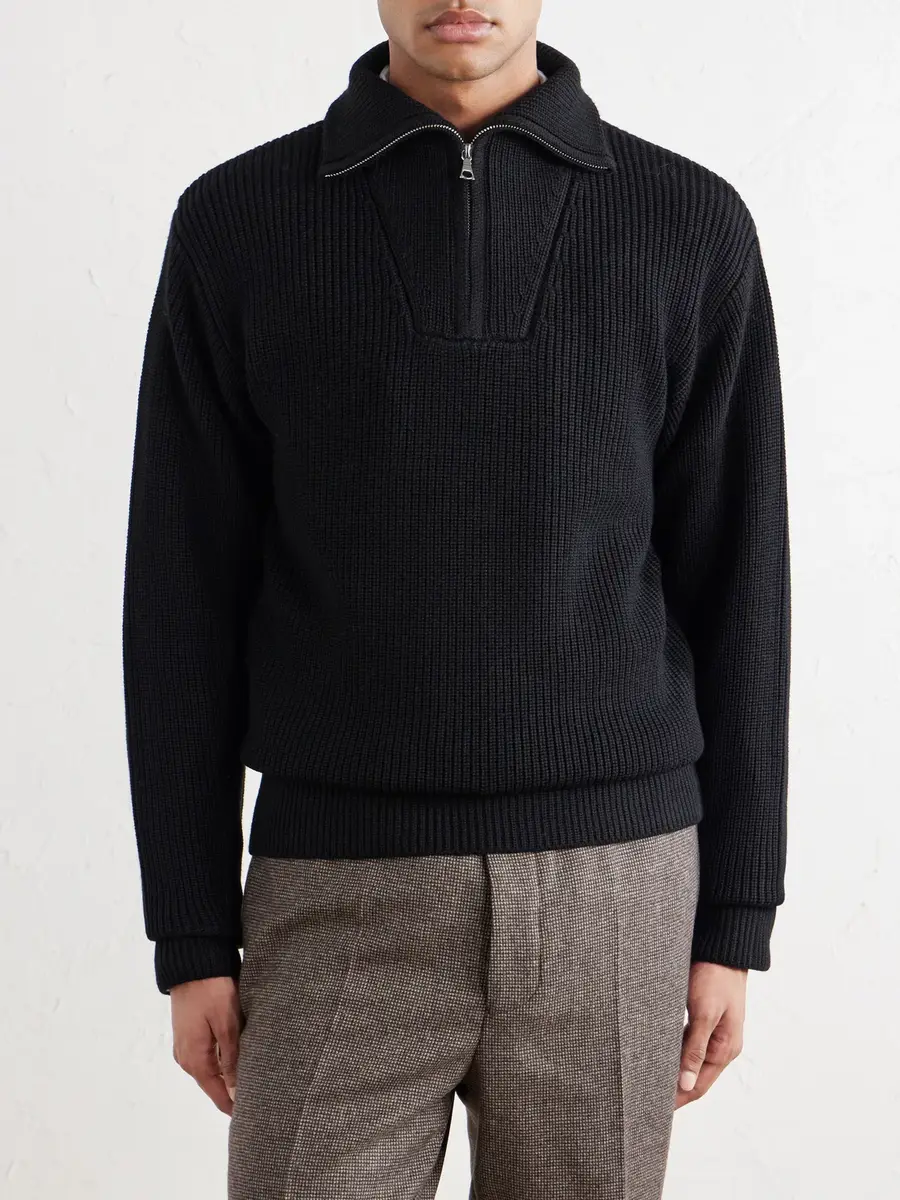 OFFICINE GÉNÉRALE Tarek Ribbed Merino Wool Half-Zip Sweater - Men | Thumbnail 3