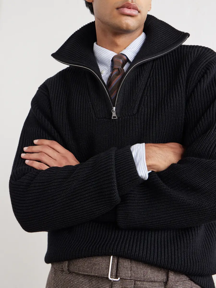 OFFICINE GÉNÉRALE Tarek Ribbed Merino Wool Half-Zip Sweater - Men | Thumbnail 5