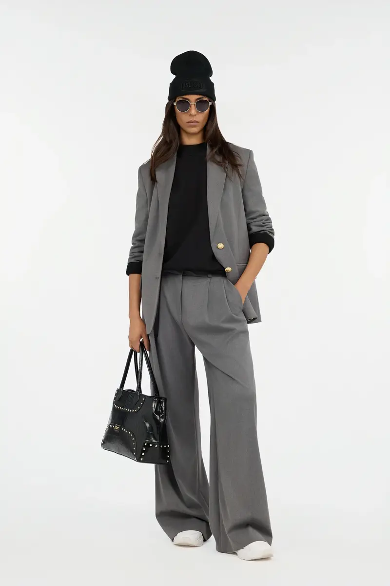 Roberto Cavalli Grey Pleated Wide Leg Trousers | Thumbnail 6 Roberto Cavalli Grey Pleated Wide Leg Trousers | Thumbnail 6