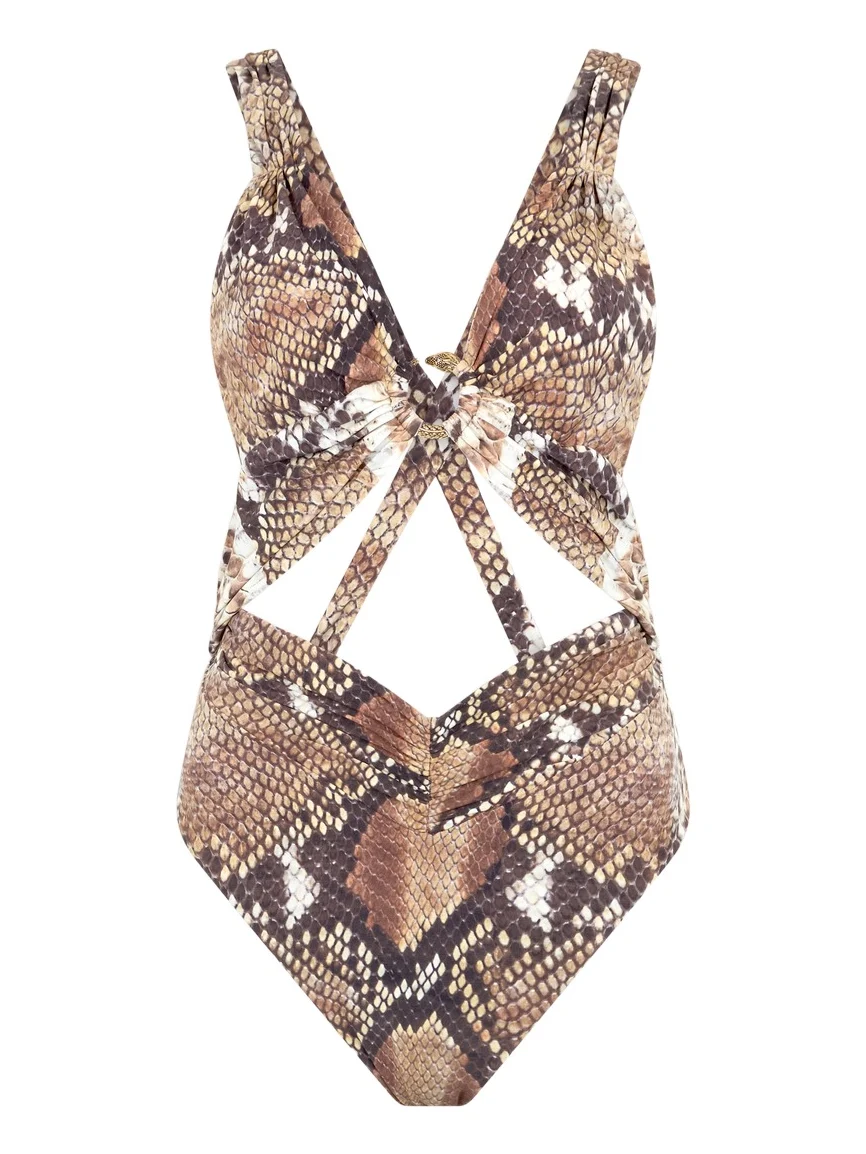 Roberto Cavalli Python Print One-Piece Swimsuit