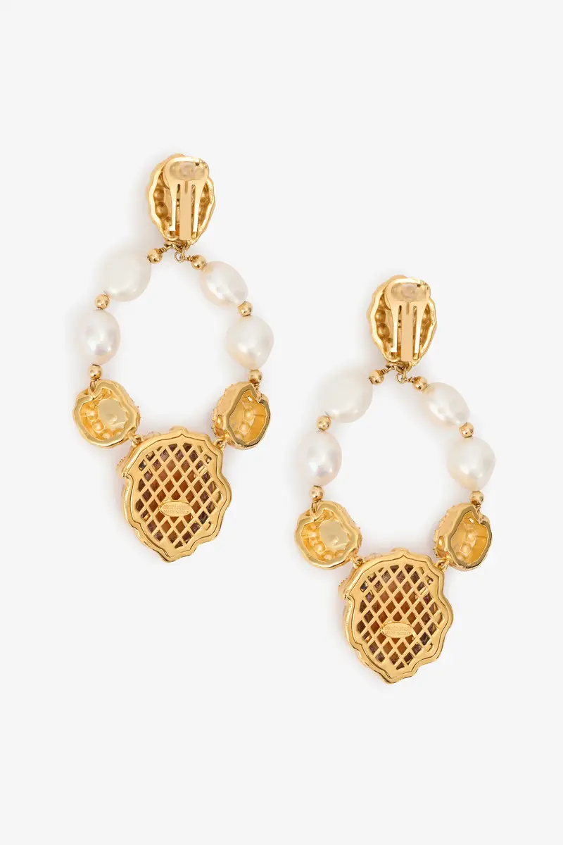 Roberto Cavalli Golden Earrings With Pearls And Topaz-Effect Stones | Thumbnail 3 Roberto Cavalli Golden Earrings With Pearls And Topaz-Effect Stones | Thumbnail 3