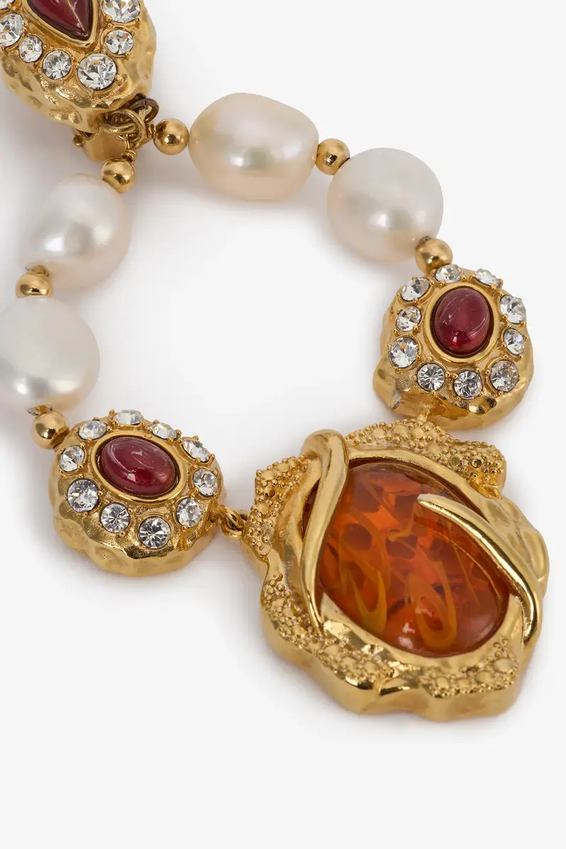 Roberto Cavalli Golden Earrings With Pearls And Topaz-Effect Stones | Thumbnail 4 Roberto Cavalli Golden Earrings With Pearls And Topaz-Effect Stones | Thumbnail 4