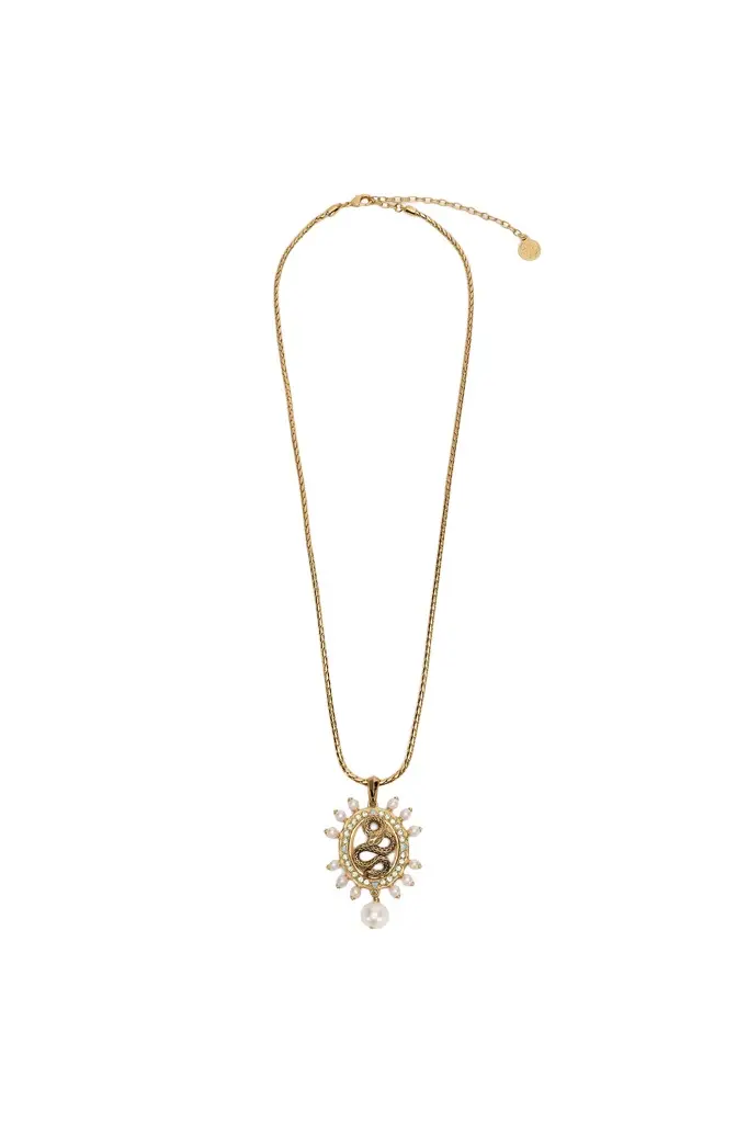 Roberto Cavalli Snake Pendant Necklace with Pearls