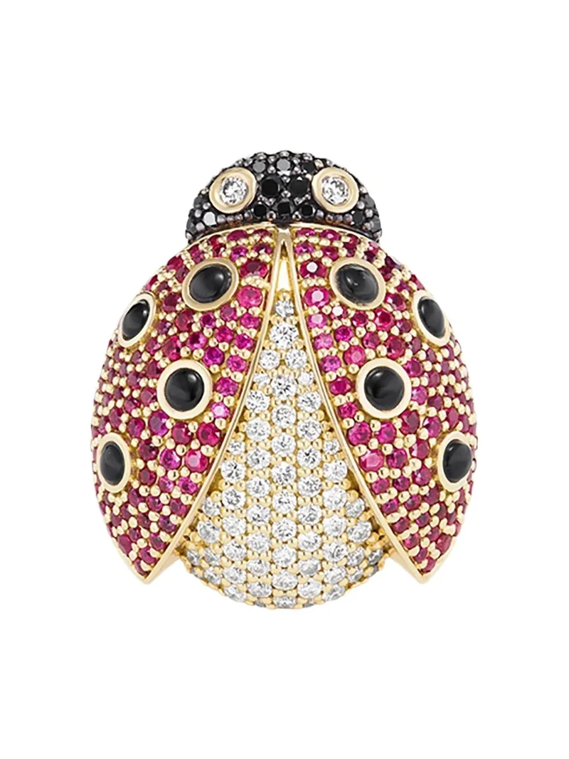 GRACE WINFREY 18K Ruby Ladybug Ring with Diamonds